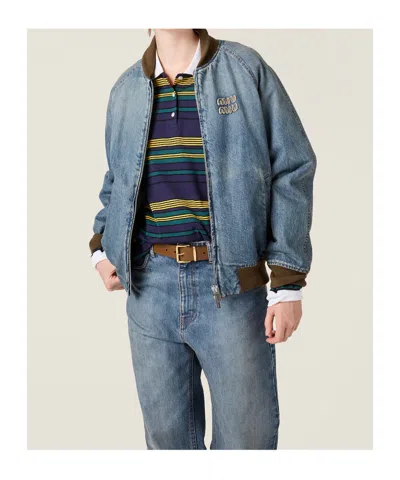 Miu Miu Denim Blouson Jacket In Blue