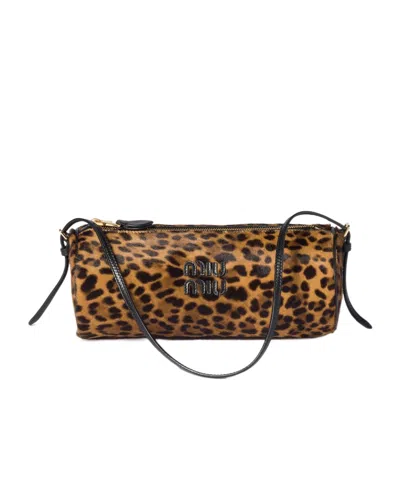 Miu Miu Calf Hair Pouch In Animal Print