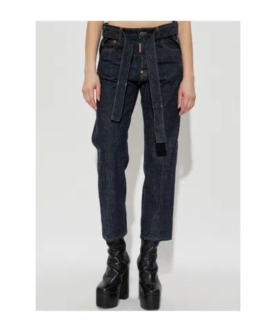 Dsquared2 X Magliano Belted Cropped Jeans In Blue