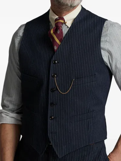 Rrl Pinstripe Cotton Waistcoat In Blue