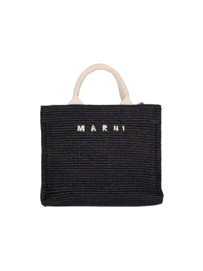Marni Large Raffia Effect Fabric Tote Bag In Black