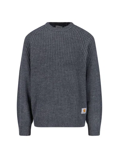 Carhartt Raglan Sleeve Crewneck Sweater With Ribbed Texture In Gray
