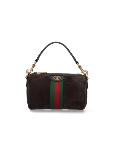 Gucci Dark Brown Suede Mini Ophidia Handbag In Brown