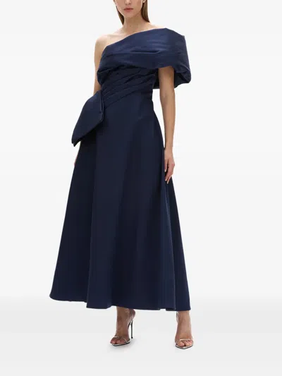 Rachel Gilbert Archer Asymmetric Draped Gown In Blue