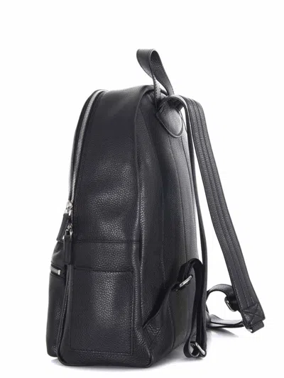 Orciani Rounded Black Pelle Backpack With Adjustable Straps In Black