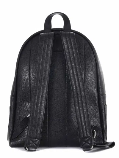 Orciani Rounded Black Pelle Backpack With Adjustable Straps In Black