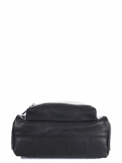 Orciani Rounded Black Pelle Backpack With Adjustable Straps In Black