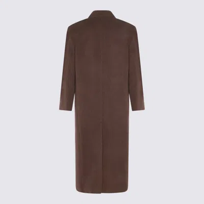 Auralee Long Double-breasted Coat Notched Lapels In Brown