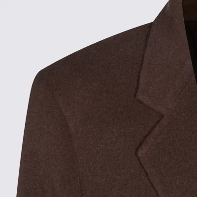 Auralee Long Double-breasted Coat Notched Lapels In Brown