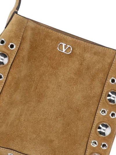 Valentino Nellcote Fringe Studded Suede Crossbody Bag In Brown