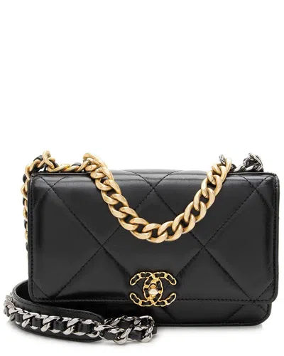 Pre-owned Chanel Black Lambskin 19 Wallet On Chain (authentic Pre-loved)
