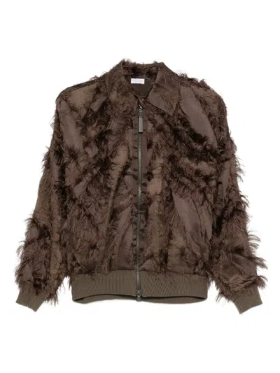 Brunello Cucinelli Fil Coupé Bomber Jacket In Brown
