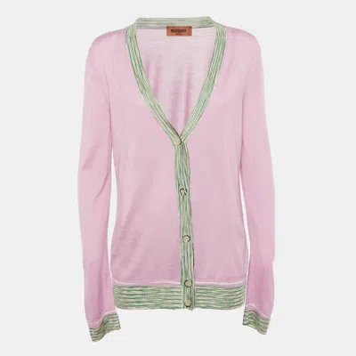 Pre-owned Missoni Pink Cashmere Knit Button Front Cardigan M