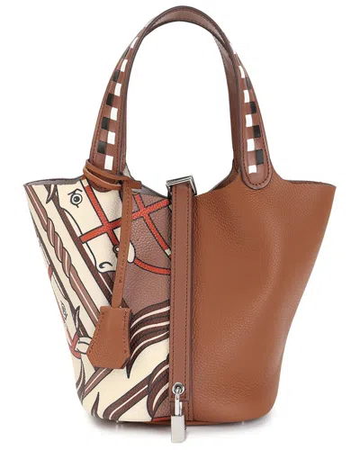 Tiffany & Fred Paris Top-handle Painted Leather Tote In Brown