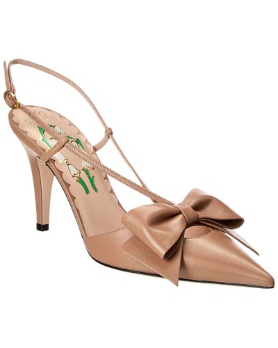 Valentino Bowow 85 Leather Slingback Pump In Brown