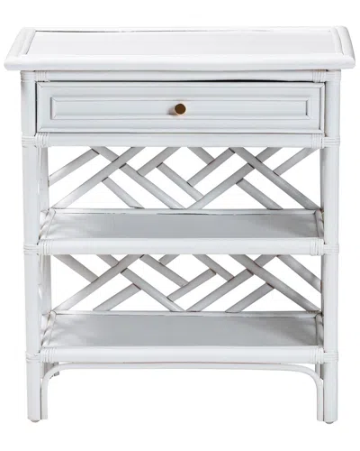 Baxton Studio Tiaret Rattan Nightstand With Drawer & Shelves In White