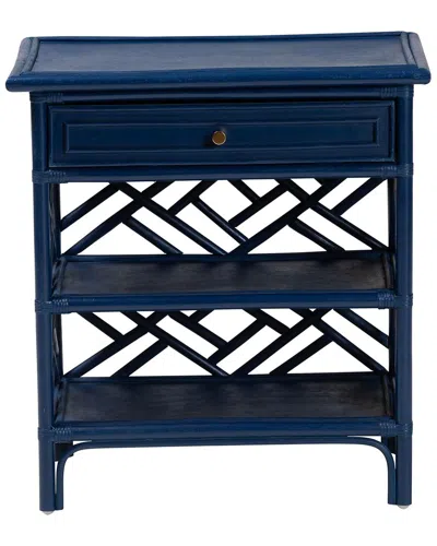 Baxton Studio Tiaret Rattan Nightstand With Drawer & Shelves In Blue