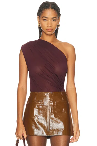 Atlein Asymmetric Draped Bodysuit In Burgundy