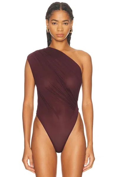 Atlein Asymmetric Draped Bodysuit In Burgundy