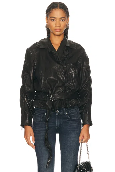Diesel Belted Jacket In Boiled Leather In Black