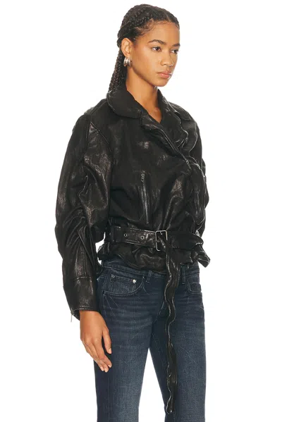 Diesel Belted Jacket In Boiled Leather In Black