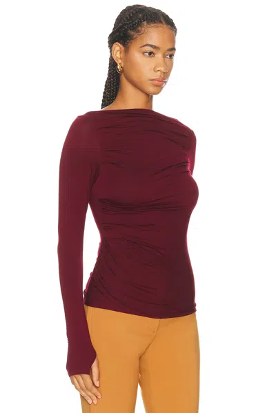 Enza Costa Fluid Jersey Draped Boatneck Top In Burgundy