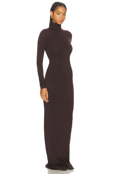 Éterne Long Sleeve Turtleneck Soft Jersey Maxi Dress In Brown