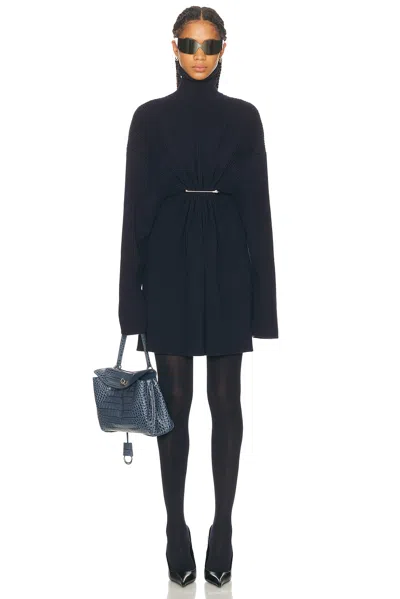 Balenciaga Pinched Navy Mini Dress In Wool And Cotton Women In Black