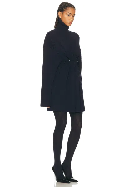 Balenciaga Pinched Navy Mini Dress In Wool And Cotton Women In Black