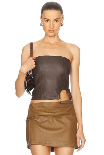 Jade Cropper Leather Bustier Top In Brown