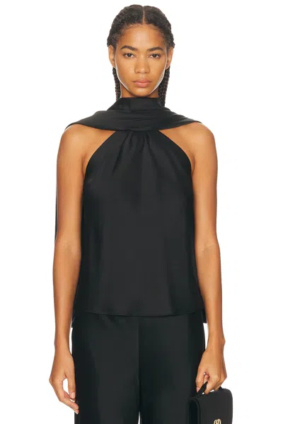 Simkhai Scarlett Cape-effect Draped Satin Top In Black
