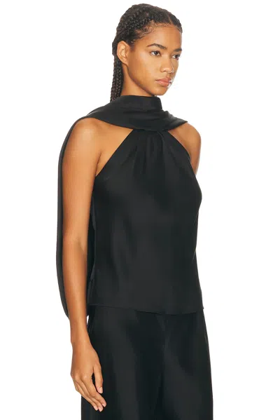 Simkhai Scarlett Cape-effect Draped Satin Top In Black