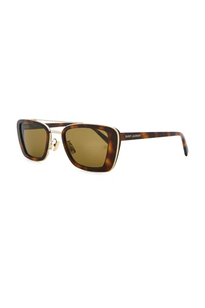 Saint Laurent Rectangular Sunglasses In Brown