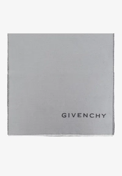 Givenchy Logo Lettering Silk Scarf In Gray