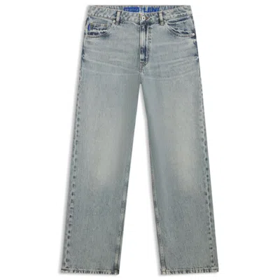 Hugo Boss Ocean-blue Loose-fit Jeans In Rigid Denim In Blue