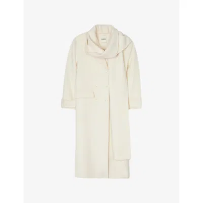 Sandro Womens Ecru Integrated-scarf Relaxed-fit Wool Coat In White