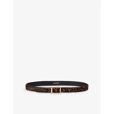 Sandro Womens Brown Animal-print Pony Leather Belt In Brown
