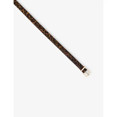 Sandro Womens Brown Animal-print Pony Leather Belt In Brown