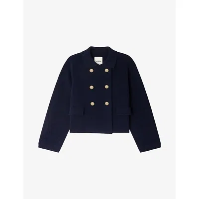 Sandro Womens Navy Blue Collared Double-breasted Wool Cardigan In Blue