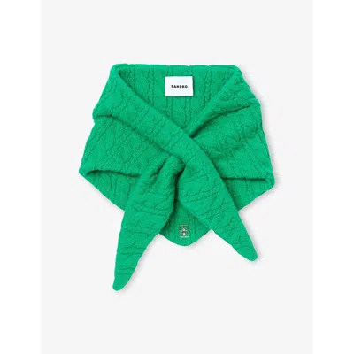 Sandro Womens Green Cable-knit Wool And Cashmere-blend Bandana In Green