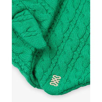 Sandro Womens Green Cable-knit Wool And Cashmere-blend Bandana In Green