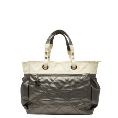 Pre-owned Chanel Paris Biarritz Ivory Pvc Canvas Tote Bag () In Multi