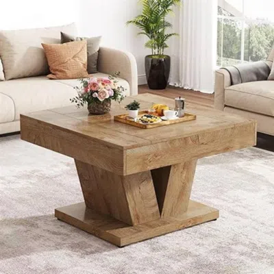 Hivvago Modern Farmhouse Style Square Coffee Table In Natural Wood Finish In Brown