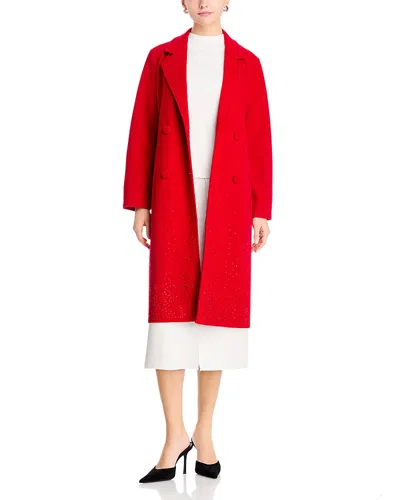 T Tahari Embellished Double Breasted Coat In Red