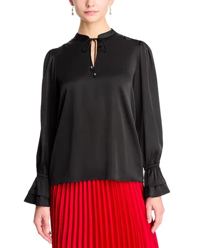 T Tahari Split Neck Blouse In Black