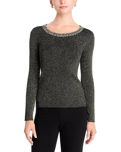 T Tahari Embellished Scoop Neck Sweater In Black