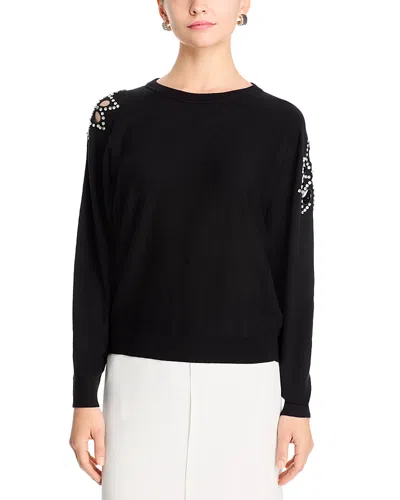 T Tahari Embellished Crewneck Sweater In Black