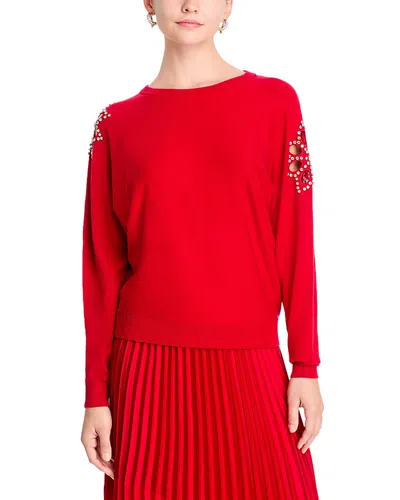T Tahari Embellished Crewneck Sweater In Red