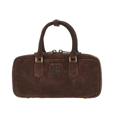 Miu Miu Suede Leather Large 'arcadie' Bag In Brown