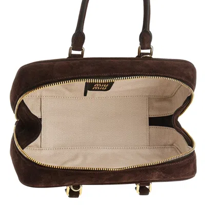 Miu Miu Suede Leather Large 'arcadie' Bag In Brown